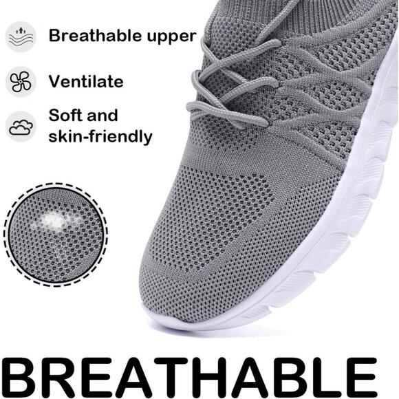 Womens Running Shoes Walking Tennis Sneakers Slip on Gym Workout Gray Mesh - Picture 2 of 6